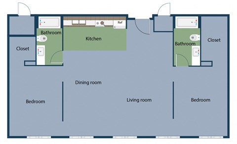 Floor plan for 2 beds, 2 baths, 1283 sqft